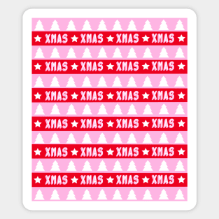 Xmas Pink and Red Stripes and Stars Sticker